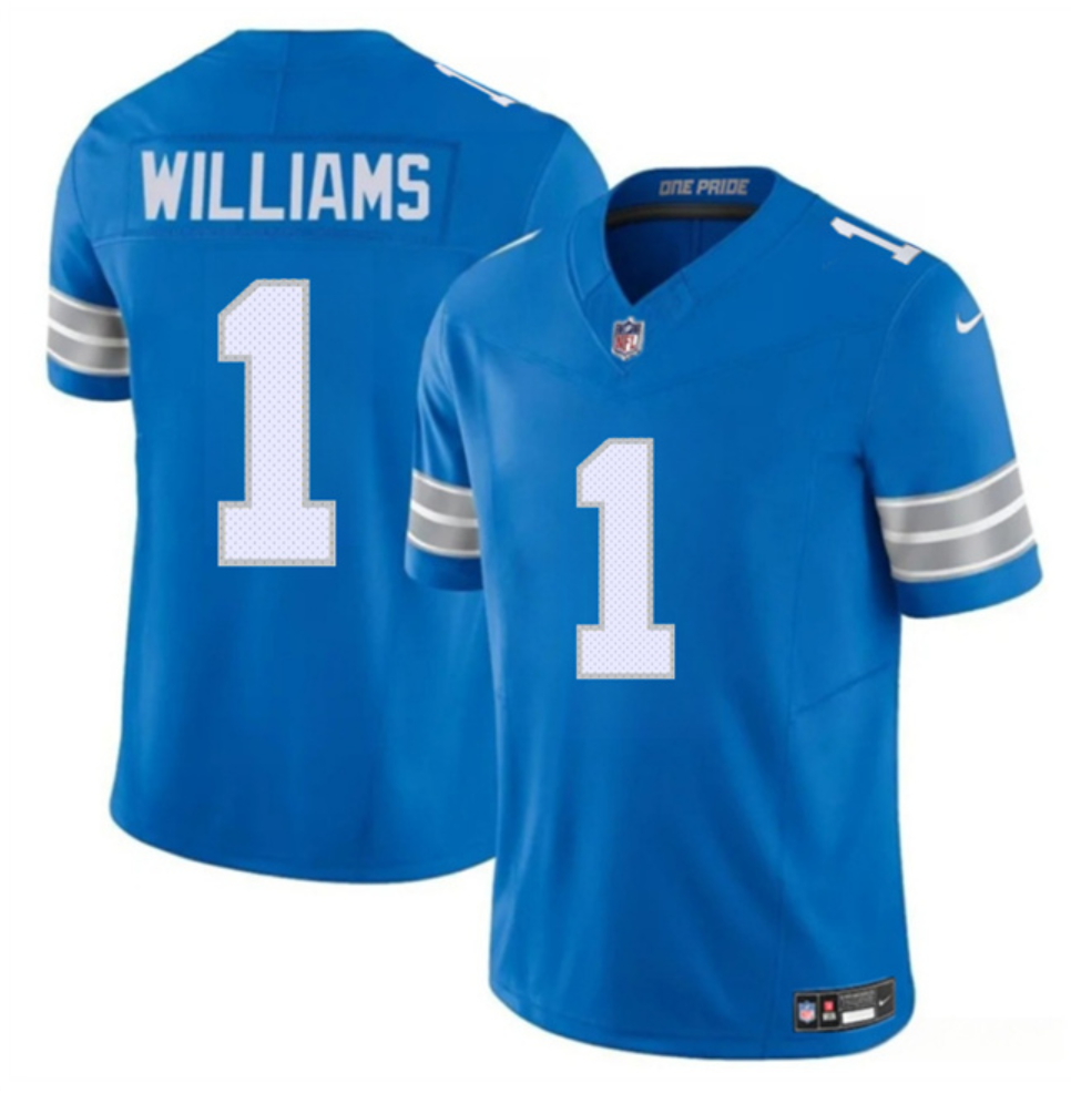Youth Blue Detroit Lions #1 Jameson Williams 2025 F.U.S.E. Vapor Limited Stitched Jersey